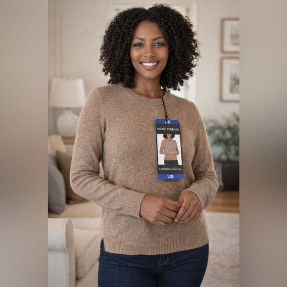 Mario Serrani Sweaters - NWT Mario Serrani 100% Cashmere Knit Sweater Womens L Tan Quiet Luxury Classic